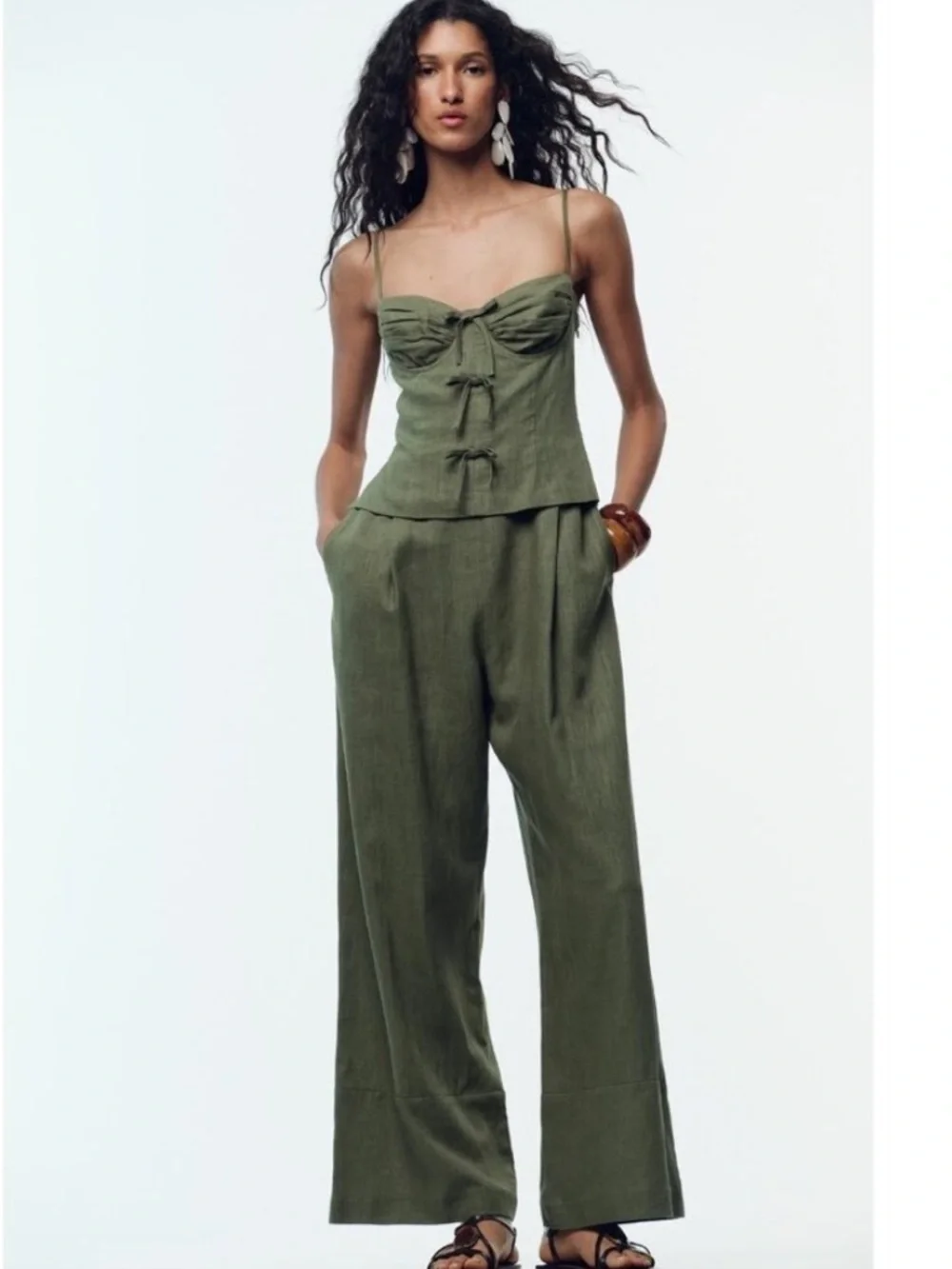 Zara NWT linen blend jumpsuit green 8447/734 - Picture 2 of 8